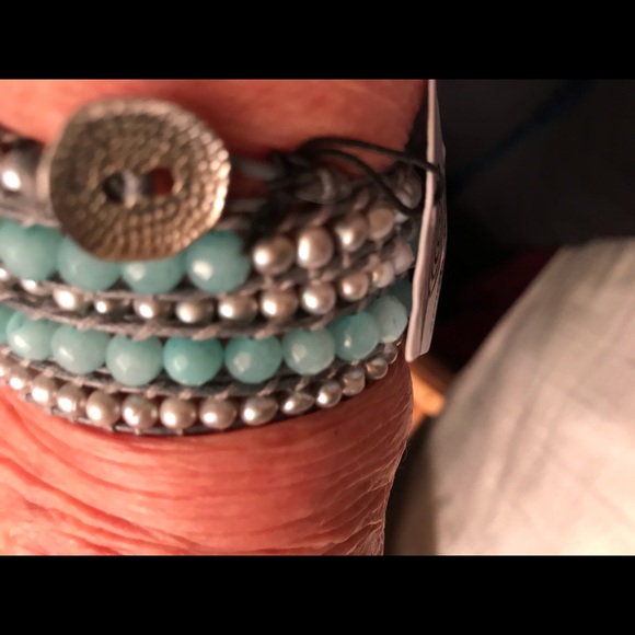 Women’s aquamarine  jade & grey pearl  bracelet - Picture 5 of 5